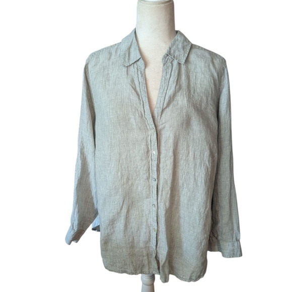 100% Linen Tunic Sage Lagenlook Oversized  Button-Up Shirt Roll Up Sleeves Sz 3x - Picture 8 of 9